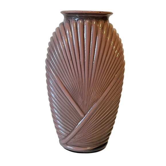 Vintage Hollywood Regency Miami Art Deco Glass Vase Mauve Pink 13" Tall - Picture 4 of 8